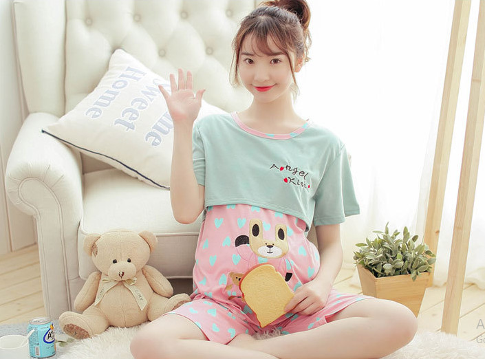 Bộ đồ bầu và sau sinh mùa hè vải cotton co dãn hàng Quảng Châu túi zip xịn
