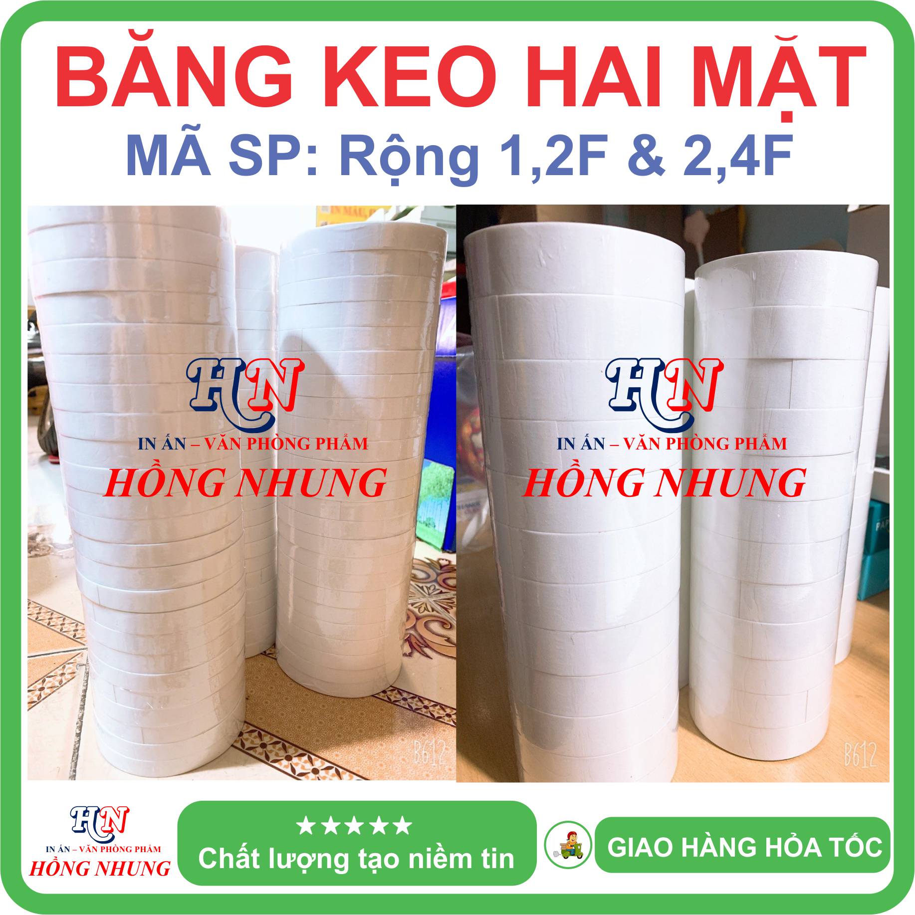 Băng keo hai mặt, bản rộng 2,4f , băng keo 2 mặt siêu dính, băng keo 2 mặt
