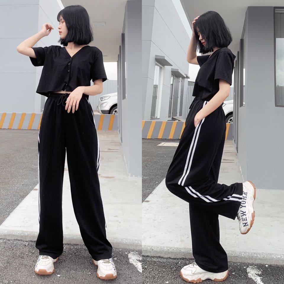 Quần thể thao 2 sọc ống suông rộng cực hot