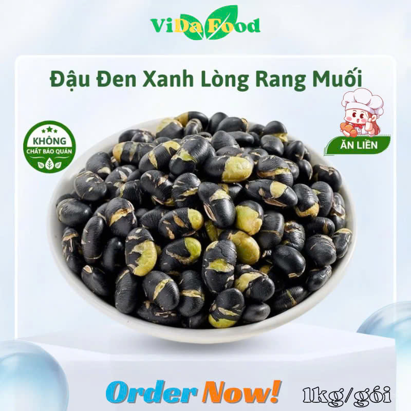 Đậu Đen Xanh Lòng Rang Muối Túi 1000g - Hàng Loại 1 Thơm Ngon