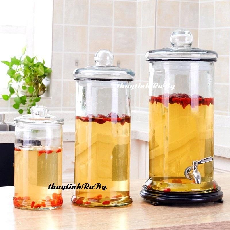 Bình Thủy Tinh Trụ TRƠN Ngâm Rượu 10Lít (Có Vòi), Bình Thủy Tinh Ngâm Rượu Hình trụ tròn, Hũ Ngâm Ruou, Bình Ngâm Trái Cây, Binh Sam, Hu Lo Ngam Nhan Sam