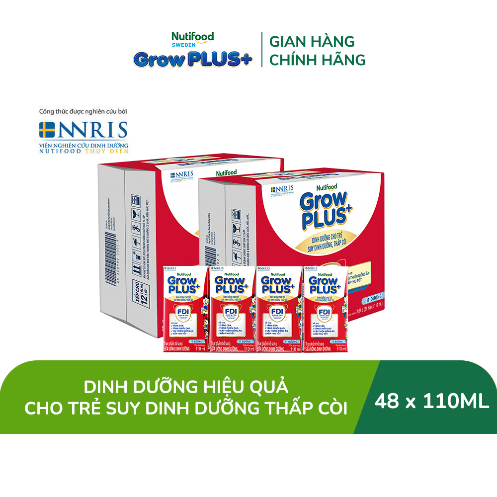Combo 2 Thùng 24 hộp Sữa Nước Pha Sẵn Nutifood GrowPLUS+ Suy Dinh Dưỡng (Đỏ) - Hỗ Trợ Tăng Cân, Tăng Chiều Cao Ít đường 110ml - Trên 1 tuổi (Bao bì tùy đợt nhập hàng)