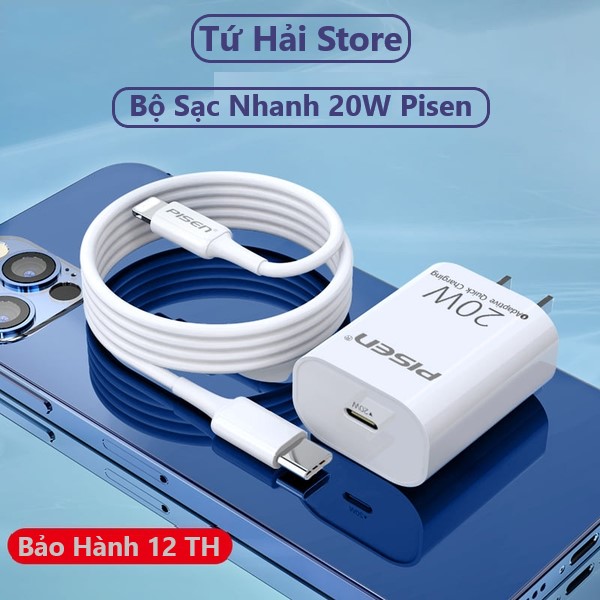 Bộ sạc nhanh 20w pi.sen đủ dòng, củ 20w + cáp 20w sạc nhanh chuẩn pd dành cho ip 8 đến 14 prm - tuhaistore