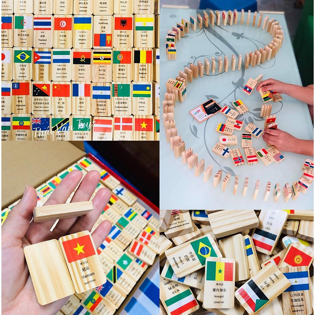 Đồ chơi Domino cờ gỗ 100 quốc gia cho bé
