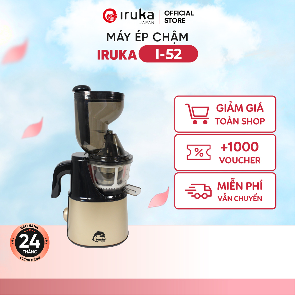 Máy ép chậm miệng rộng Iruka I-52, , trang bị 2 cối ép và nghiền, lưới lọc chuyên nghiệp, cối ép miệng rộng nguyên trái, hoạt động không ồn, dễ dàng lắp ráp và vệ sinh, công suất 150W, bảo hành chính hãng 30 tháng