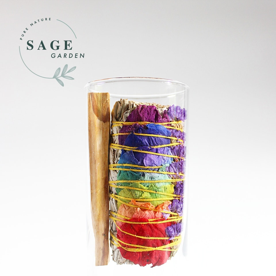 SET XÔ THƠM NĂNG LƯỢNG_1 Xô Chakra, 1 thanh Palo_SAGE GARDEN