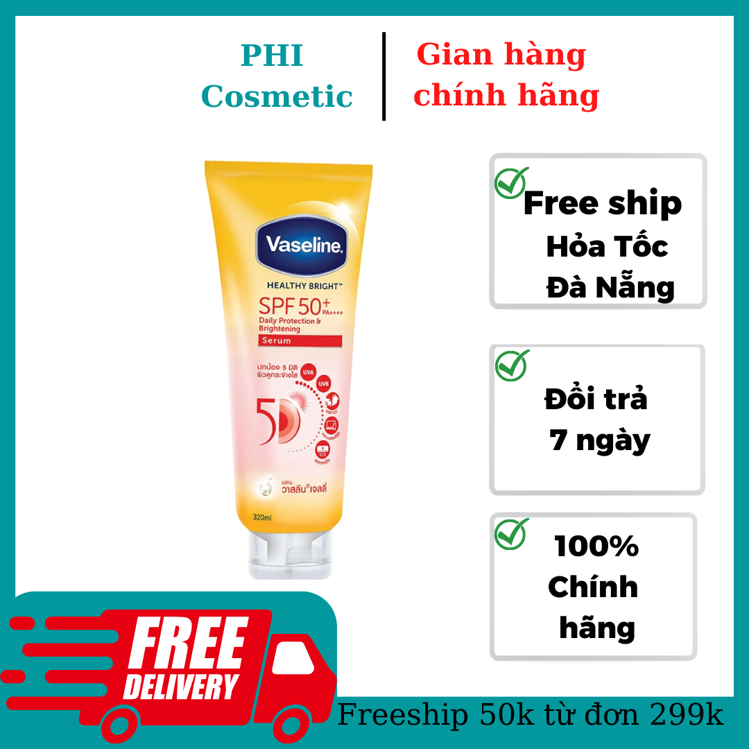 Sữa dưỡng thể vaseline 50x body dưỡng trắng healthy bright chống nắng spf 50+ serum thái lan 320ml