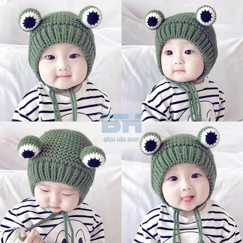 Mũ len có lót lông nỉ cao cấp BH Kids, hình ếch con xinh xắn, dành cho bé từ 6 tháng đến 36 tháng tuổi - BHS11