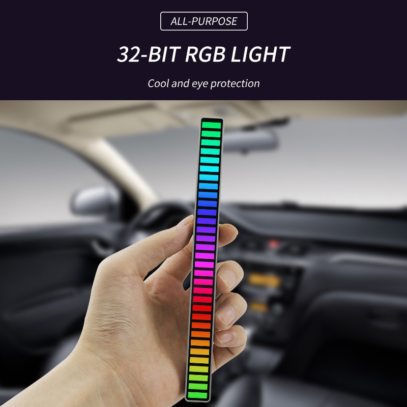 Thanh đèn LED nhấp nháy theo nhạc, 32 hạt màu cảm ứng, đèn nhiều màu, USB, Type C (giá của một)