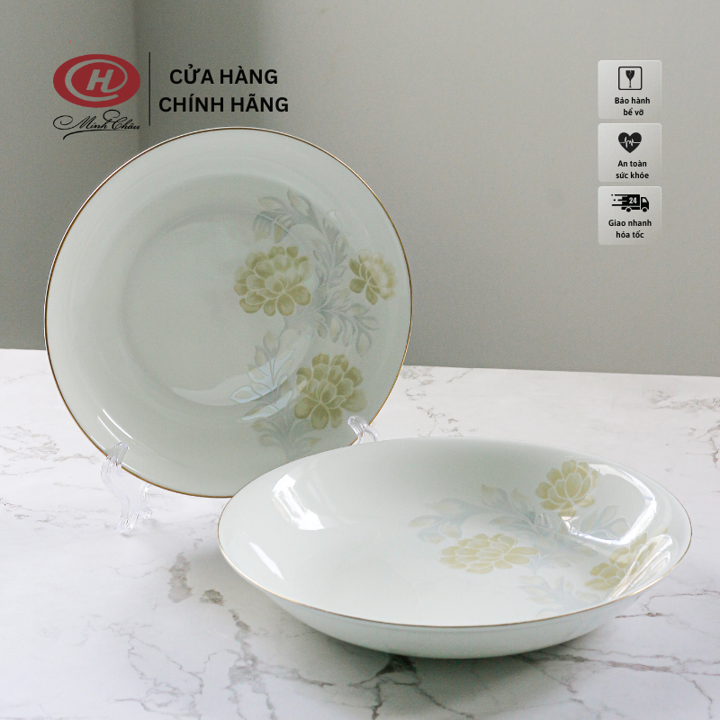 Đĩa sâu lòng sứ xương hoa kẻ cao cấp - sứ minh châu