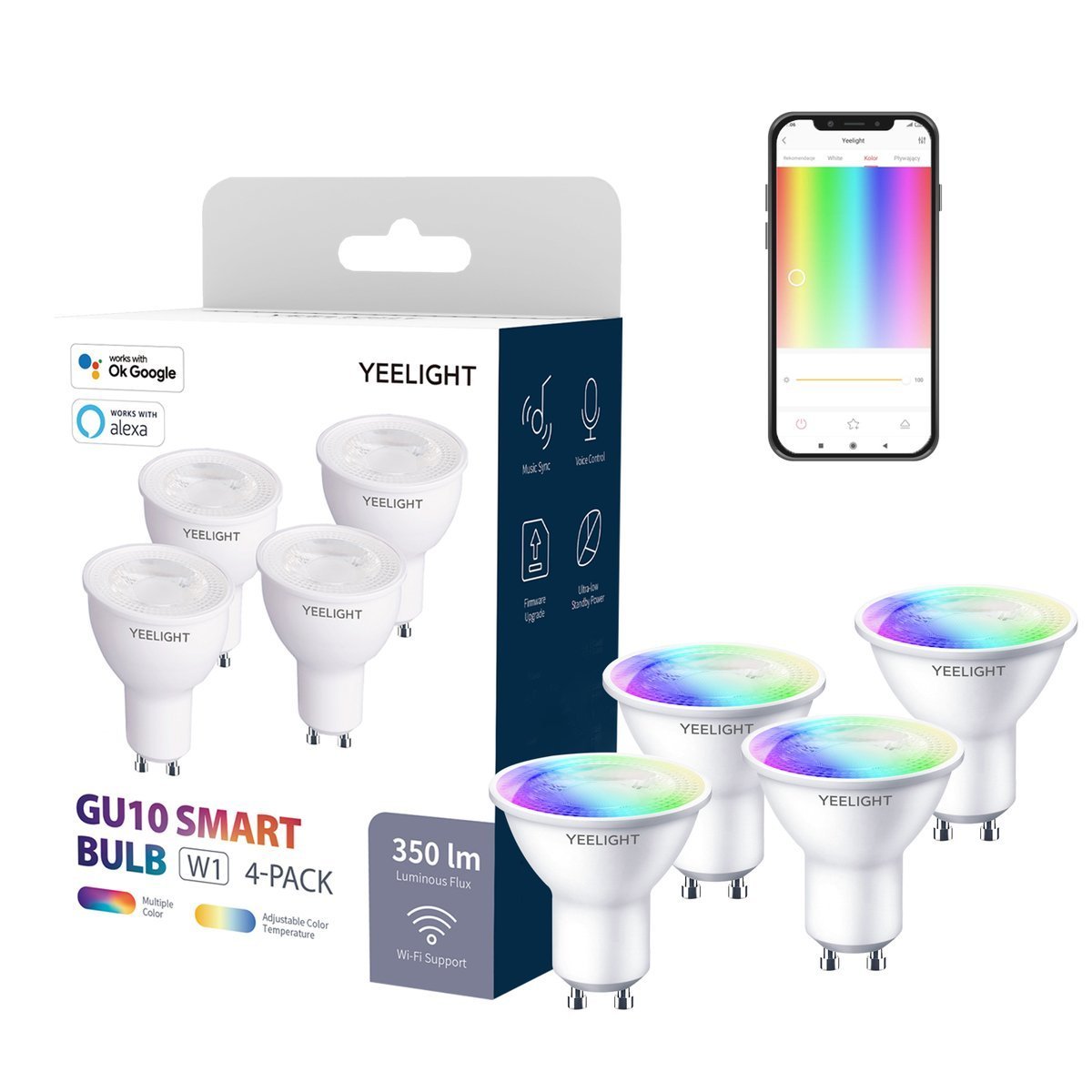 [SET 4 BÓNG] Bóng Đèn Thông Minh Yeelight Gu10 W1 đui cài - RGB 16 triệu màu - Nhập khẩu chính hãng