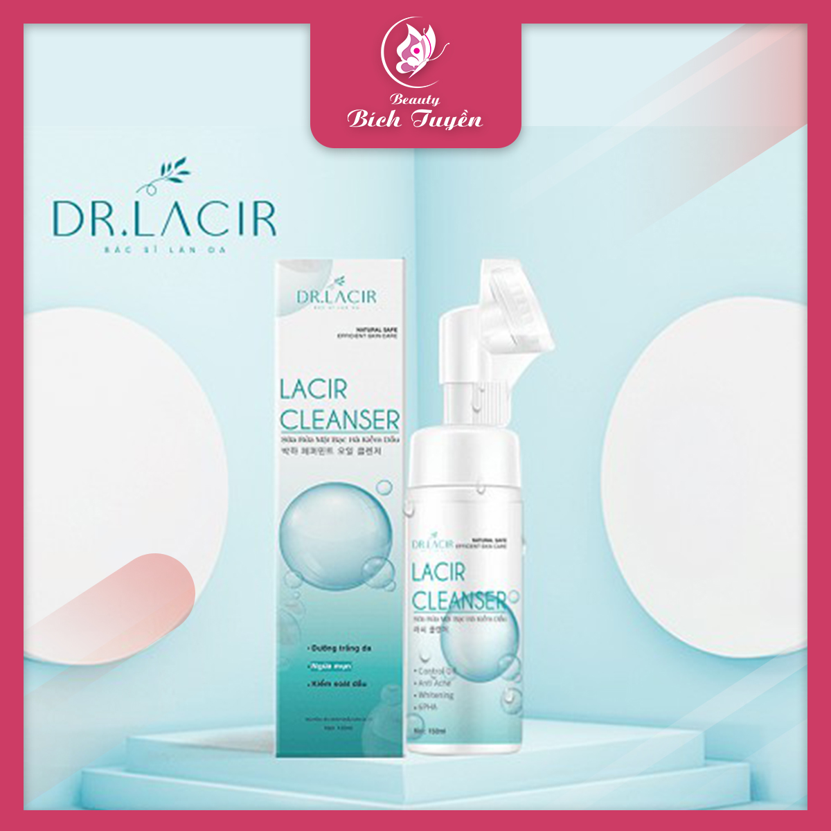 Sữa rửa mặt bạc hà kiềm dầu dr lacir cleanser 150ml - sữa rửa mặt đầu silicon dr lacir - đầu cọ silicon không cần tiếp xúc với tay