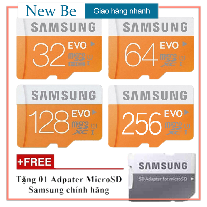 【New Be】Thẻ Nhớ MicroSDXC Samsung Evo 64gb UHS-I U3 100MB/s - Model 2017 (Cam) + Tặng MicroSD Adapter Samsung chính hãng