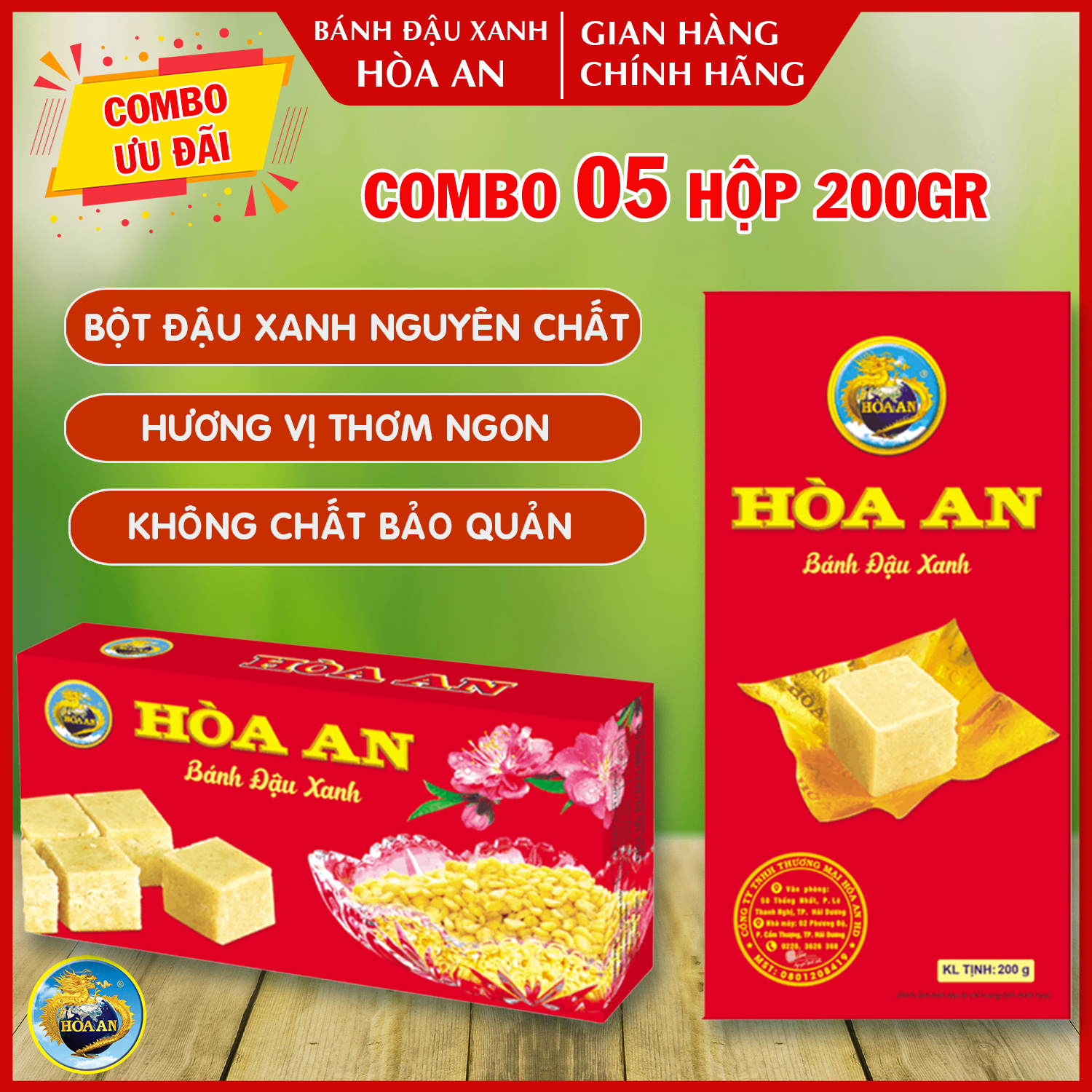 Combo 5 hộp bánh đậu xanh hòa an 200gr