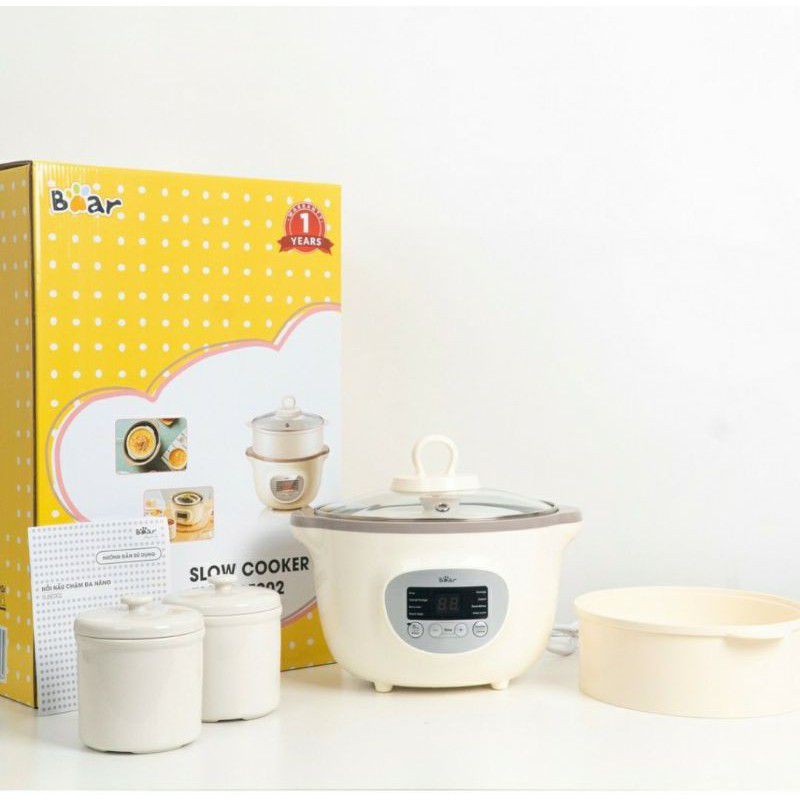 (BẢN QUỐC TẾ- BH 12TH) NỒI NẤU CHÁO CHẬM BEAR 1.6L/1.8L+ 2 THỐ 0.5L kèm lồng hấp