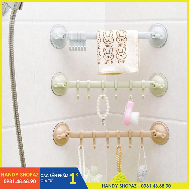 Thanh treo đồ 6 móc hút chân không 2 đầu siêu chắc