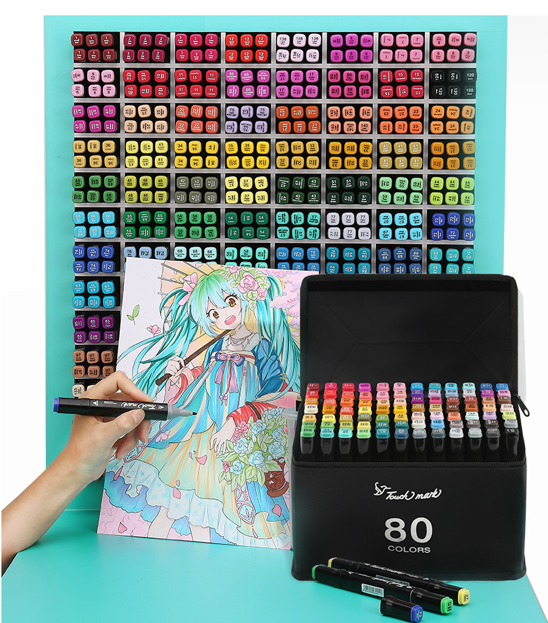 Màu vẽ cao cấp Touchmark bộ 80 màu thân đen tặng kèm 6 món sổ vẽ, bút line, bút trắng,bảng test màu