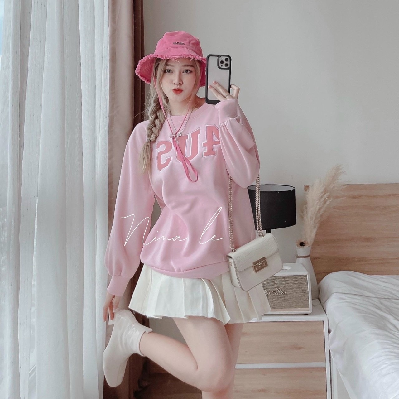 Set bộ đồ nữ nỉ tay dài màu hồng phối chân váy xếp ly xòe xinh xắn, set bộ nỉ bông phối chân váy cá tính năng động, set bộ váy dễ thương nữ tính dx