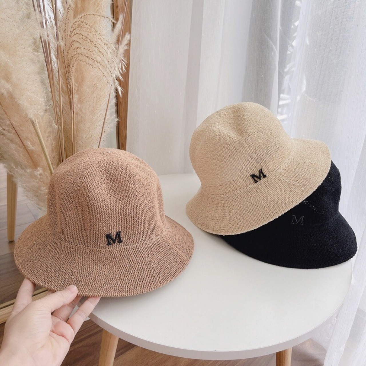 Mũ m - mũ cói hàn quốc chữ m - nón cói chữ m