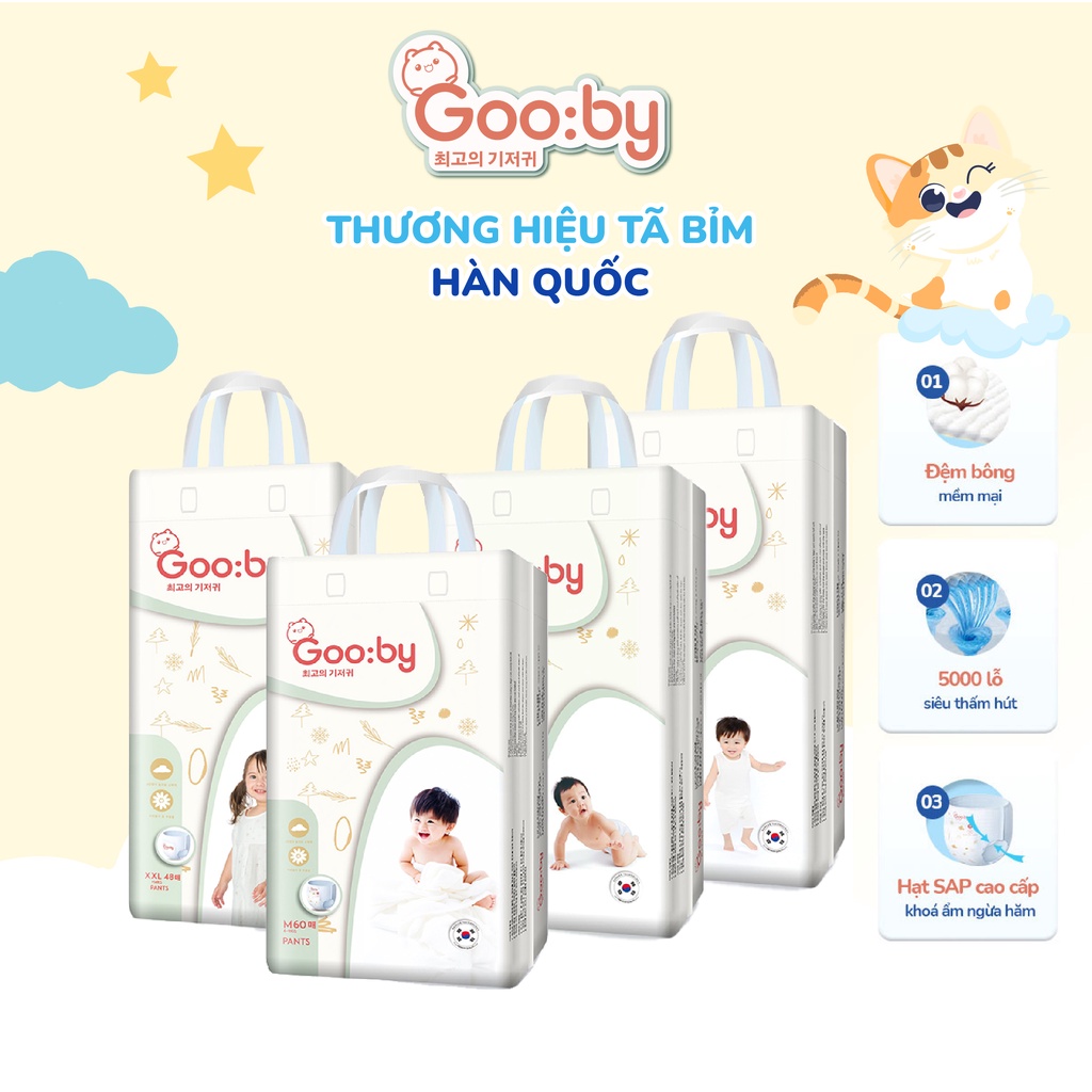 Tã/bỉm quần Gooby mềm mại, an toàn, siêu thấm hút size M/L/XL/XXL cho bé từ 9kg - 20kg