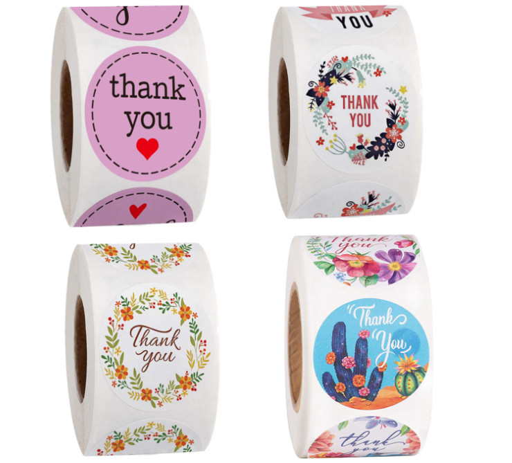 Cuộn 500 tem Sticker Thank you in màu tự dính 2.5cm - Tem cảm ơn