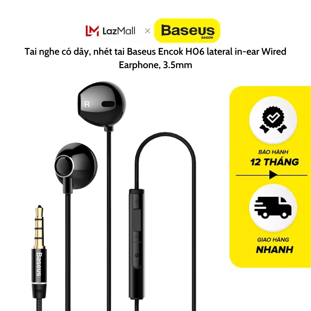 Tai nghe có dây, nhét tai Baseus Encok H06 lateral in-ear Wired Earphone, 3.5mm