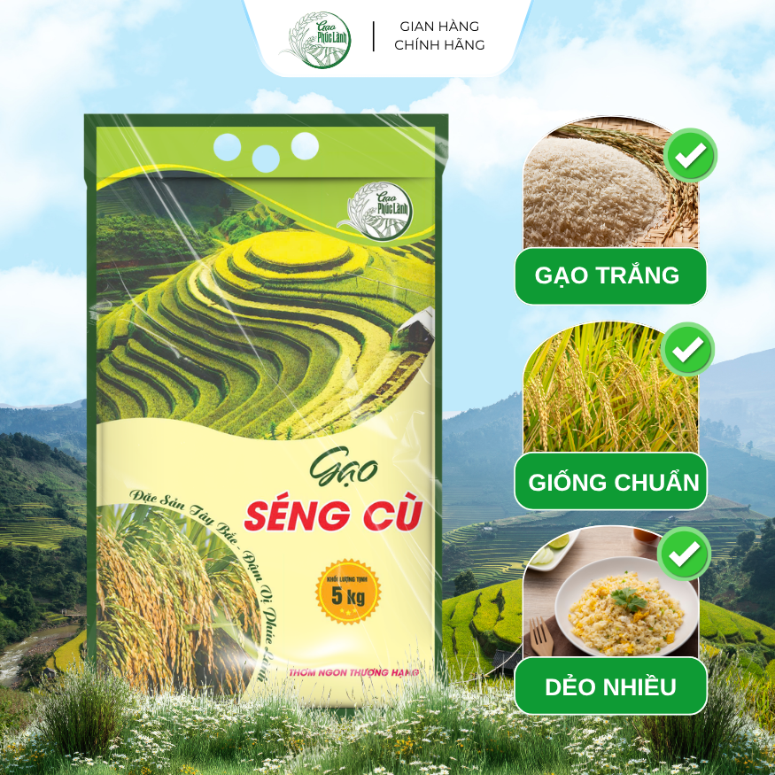 Combo 2 Túi Gạo Séng Cù 5kg Dẻo Ngon Ngọt Cơm - Chính Hãng Gạo Phúc Lành