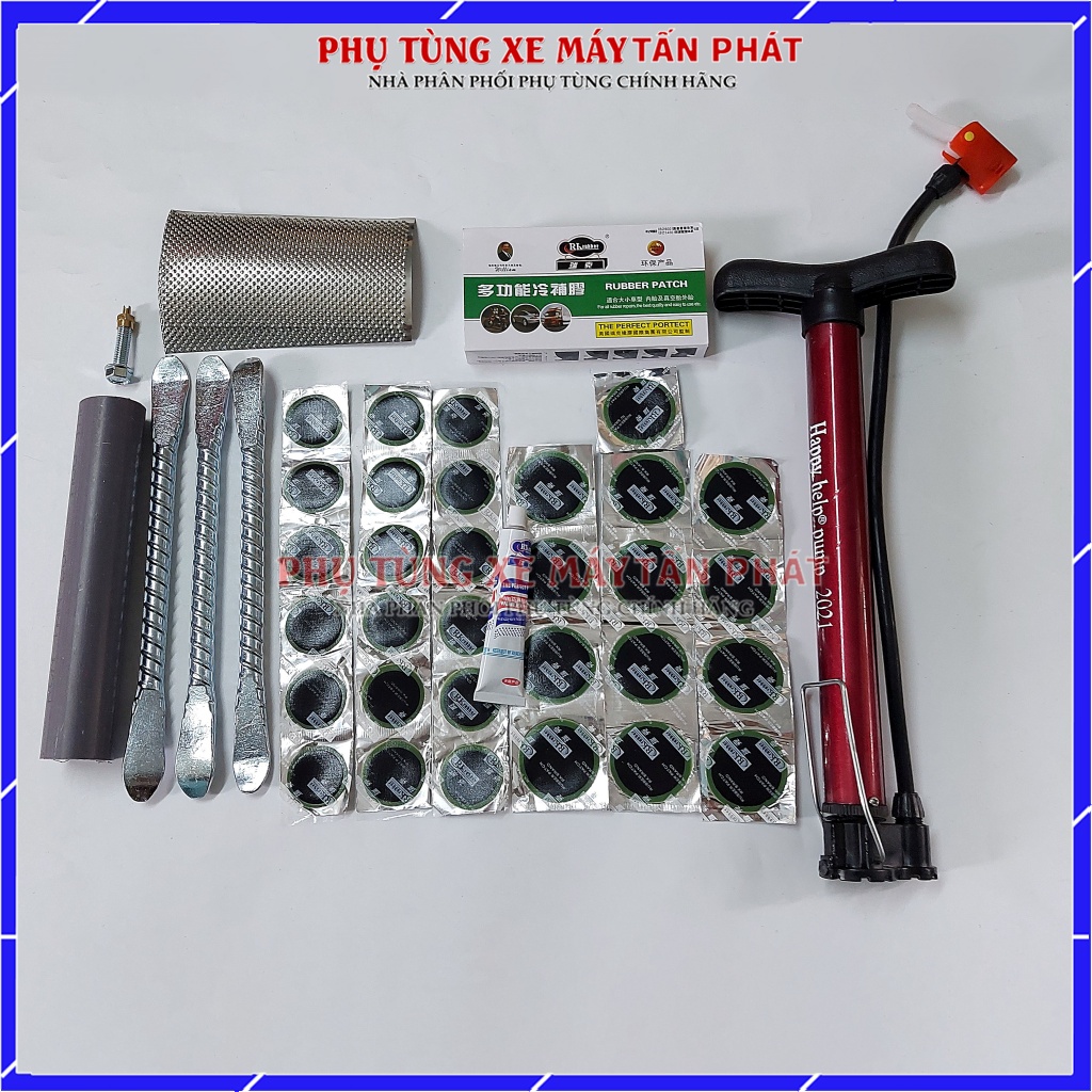 Bộ Vá Ruột - Săm Xe Máy Xe Đạp 6 Món Miếng Vá Tròn (Bơm Mini 30cm Màu giao ngẫu nhiên)