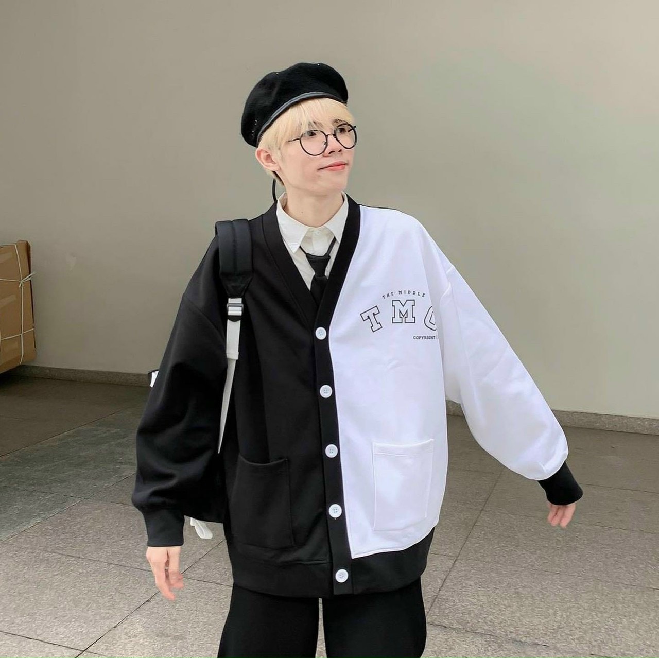 Áo khoac cardigan phối màu, from rộng in họa tiết siêu cute