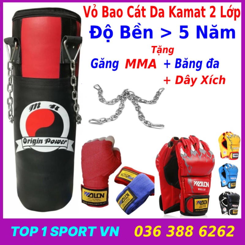 Combo Vỏ Bao Cát Tập Đấm Bốc Boxing MMA UFC + Găng MMA Walon Xịn + Băng đa boxing - Dành cho dân chuyên nghiệp, cá nhân boxing, mma