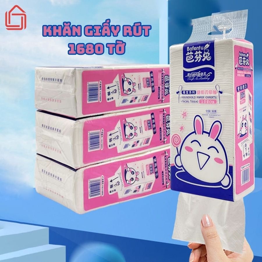 Bịch khăn giấy rút 1680 tờ 4 lớp treo tường Bafentu cỡ lớn tiện dụng
