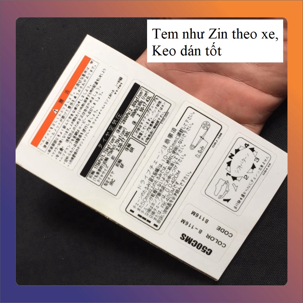 Trọn bộ tem thông số xe máy xe super cub, super cub 50, super cub 70, tem như zin theo xe