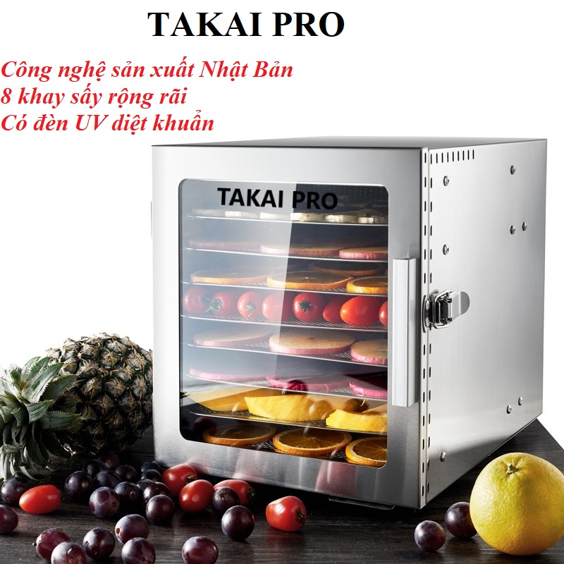 Máy sấy thực phẩm TAKAI PRO có đèn UV diệt khuẩn DBC-08A1 - công nghệ sản xuất Nhật Bản - 8 khay sấy rộng rãi