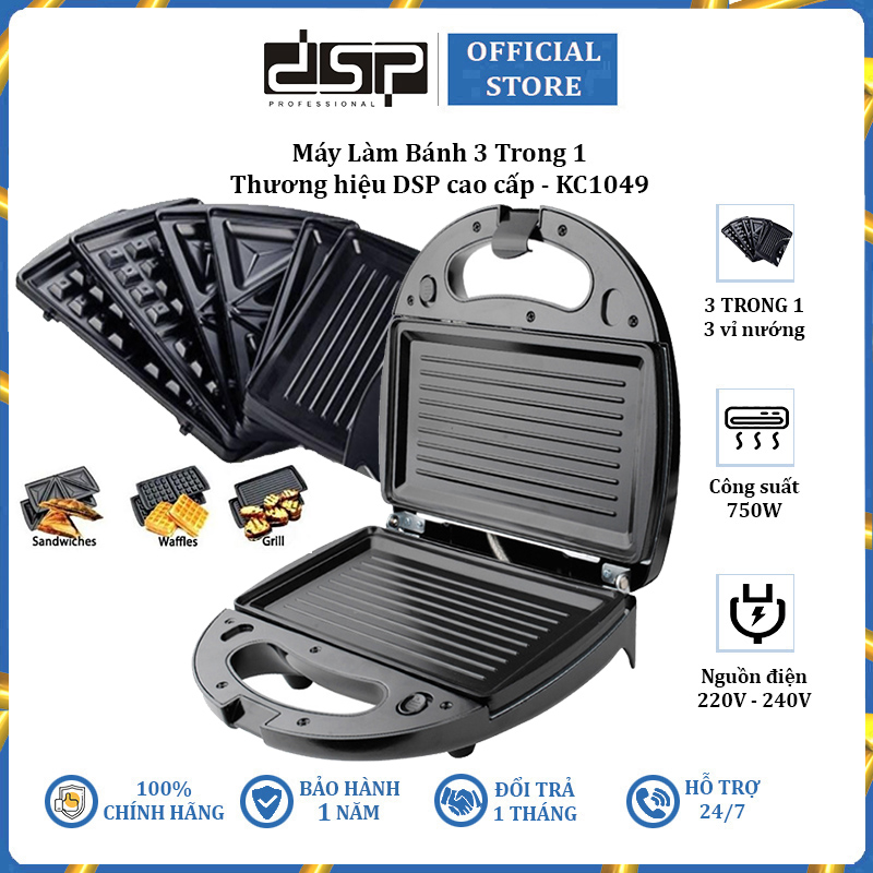 Baking machine 3 in 1 dsp KC1049 with 3 type grill non-stick comes-capacity: 750W-imports