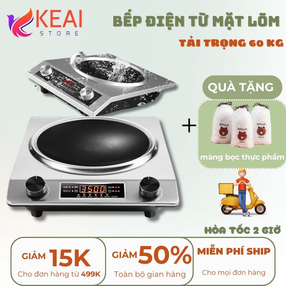 Bếp Điện Từ Mặt Lõm - Bếp Từ Đơn Công Suất Lớn 3500W Tiết Kiệm Điện Có Hẹn Giờ, Nấu Siêu Nhanh