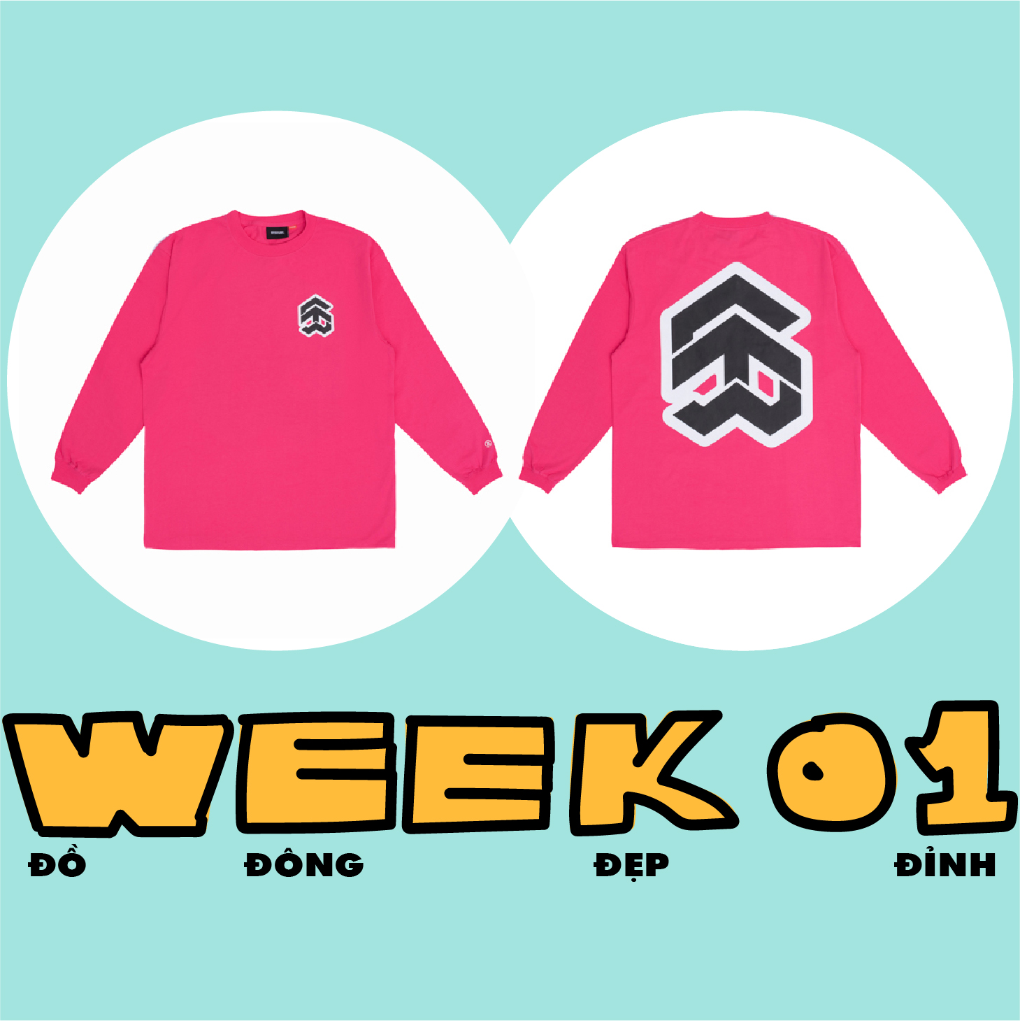 5theway® /stroke/ big logo ls new tee™ in hot pink aka áo thun hồng tay dài