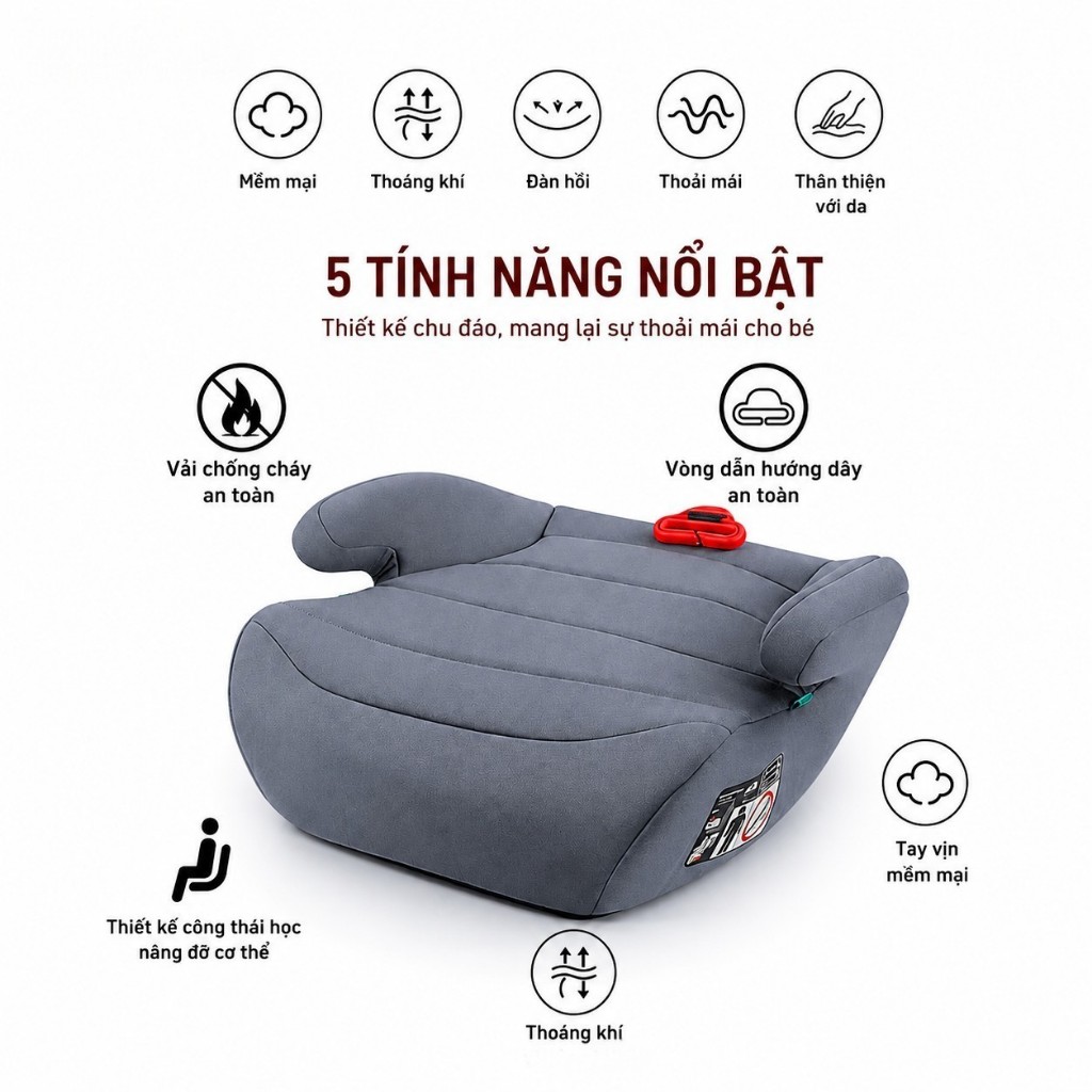 Ghế Booster Ô Tô Cao Cấp Cho Bé | Car Seat Trẻ Em An Toàn | Ghế Nâng Chiều Cao 3 Điểm | 15-36Kg