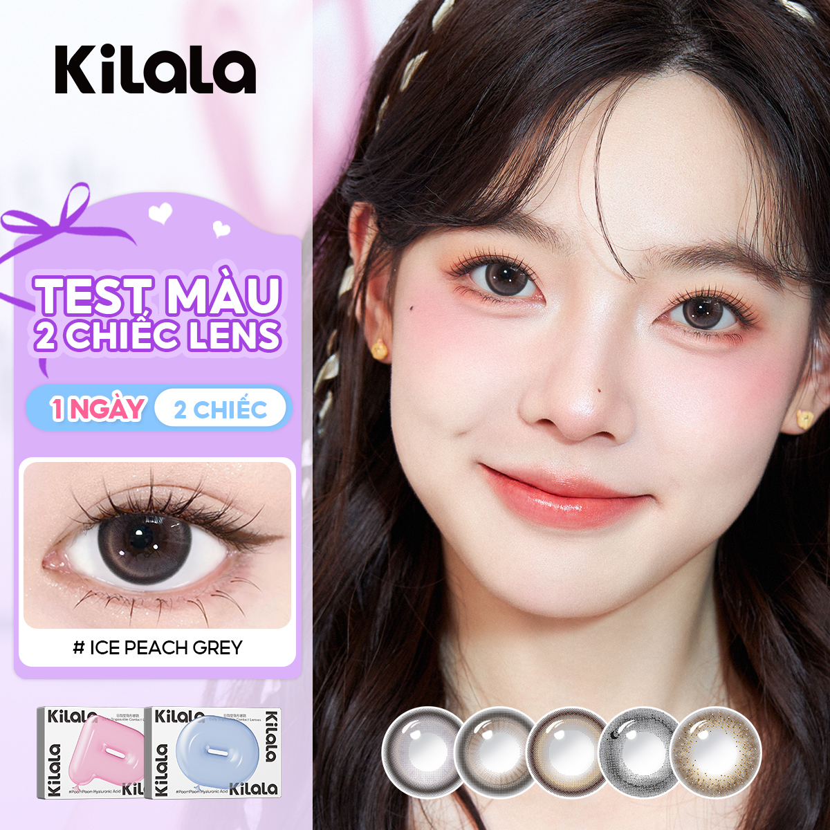 Kilala Kính áp tròng màu tự nhiên 1 ngày,Ice Peach Grey/ Ice Oolong Brown/Twinkle Brown DIA 14.2mm Lens nâu tự nhiên có độ (0-8) 2 Chiếc
