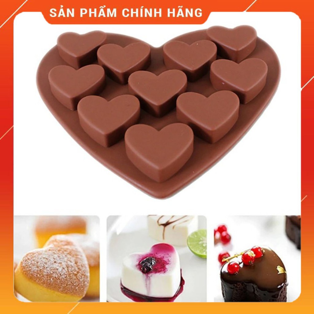 Khuôn Silicon Đổ Socola/Thạch/Đá/Kẹochipchip/Pudding Hình 10 Trái Tim Lồng