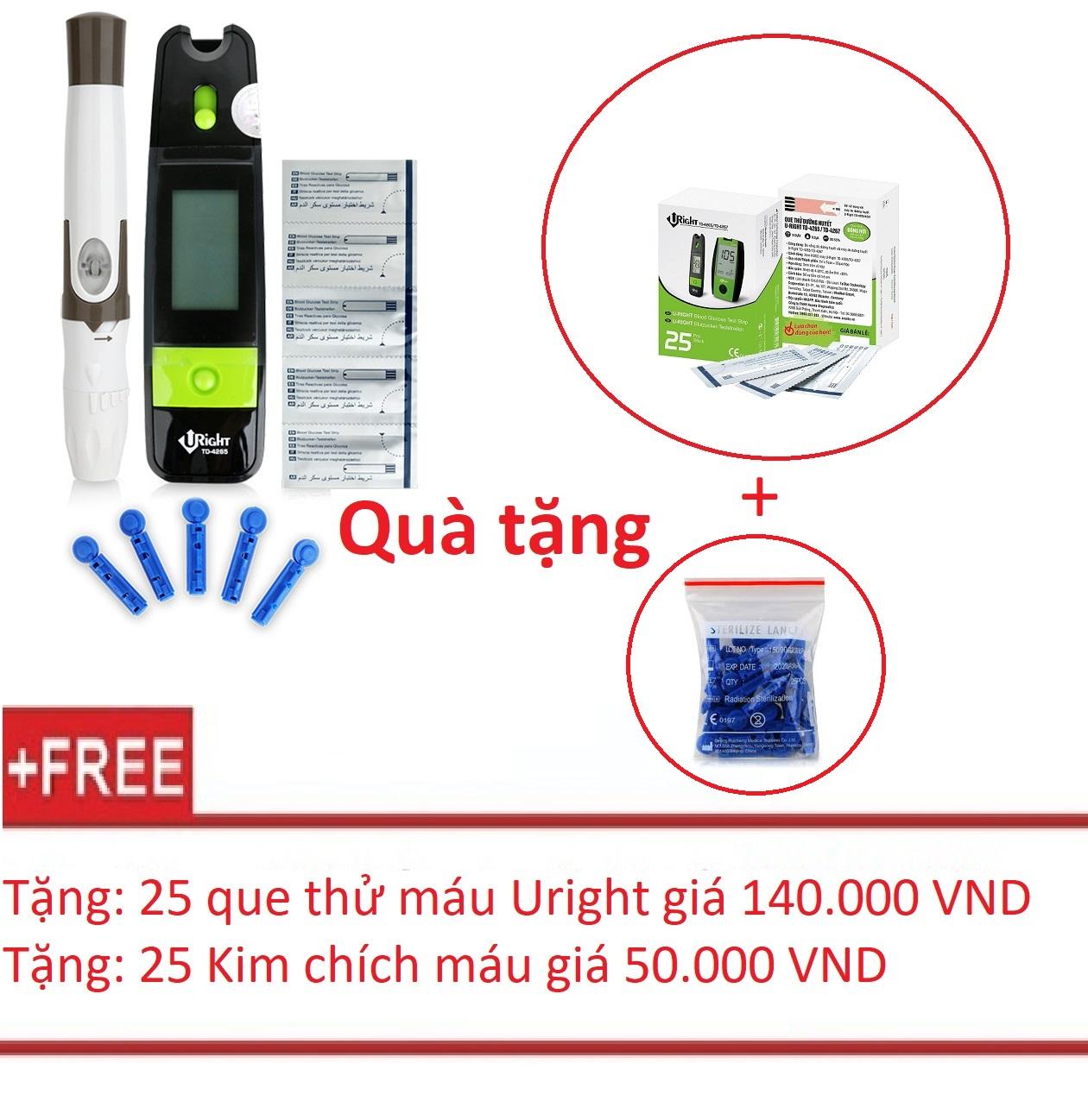 Máy đo đường huyết Uright TD-4265 + Tặng kèm 25 que thử đường huyết + 25 kim chích máu