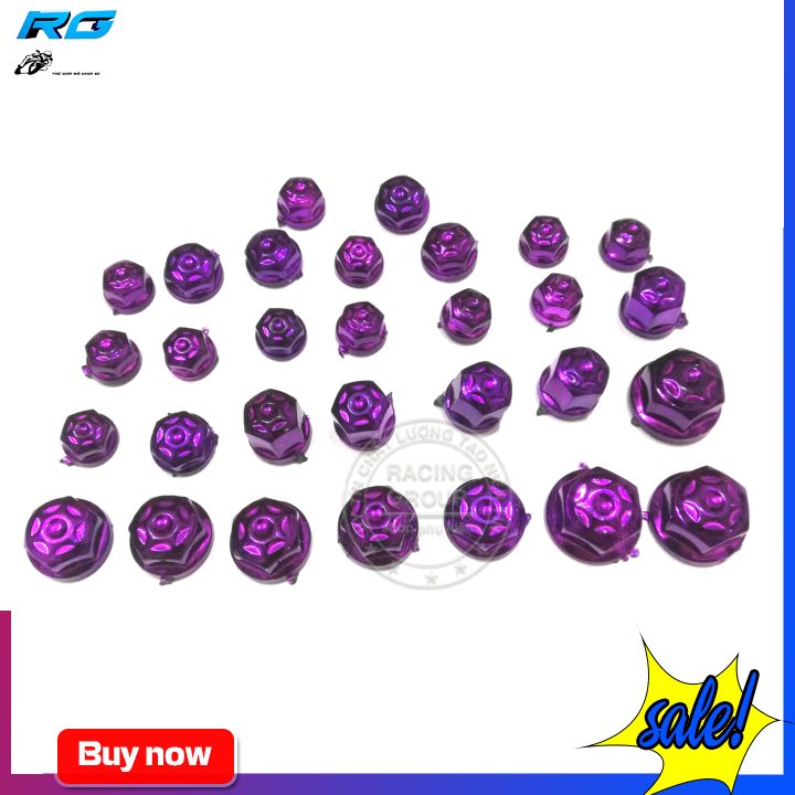 Nắp chụp ốc trang trí xe máy đủ màu (Bộ 28 con đủ Size) - Màu Tím