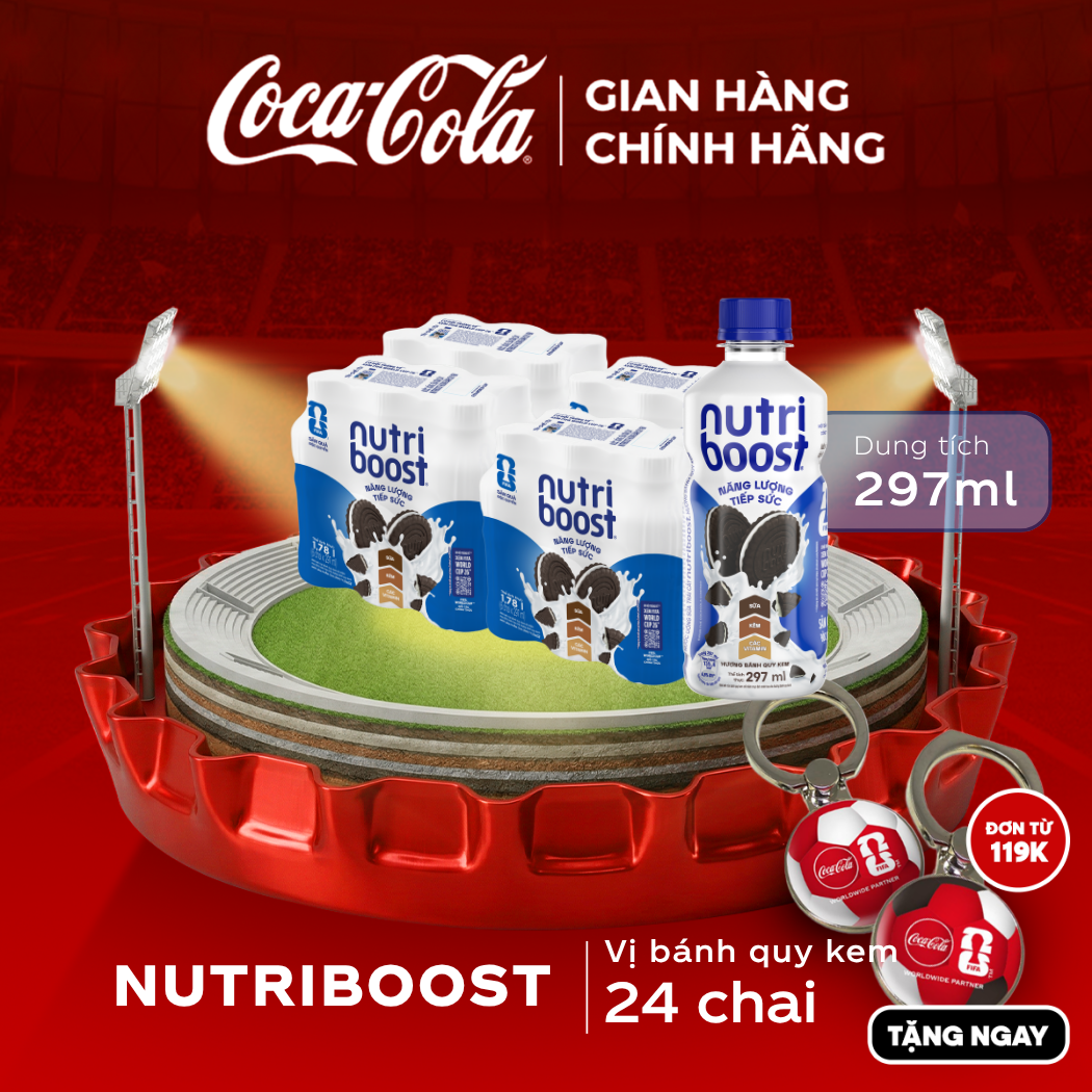 [SIÊU SALE ] Lốc 24 Chai Thực phẩm bổ sung Nước uống sữa trái cây Nutriboost hương bánh quy kem 297ml/Chai Sale 25.05 Coca-Cola Chính Hãng_LD