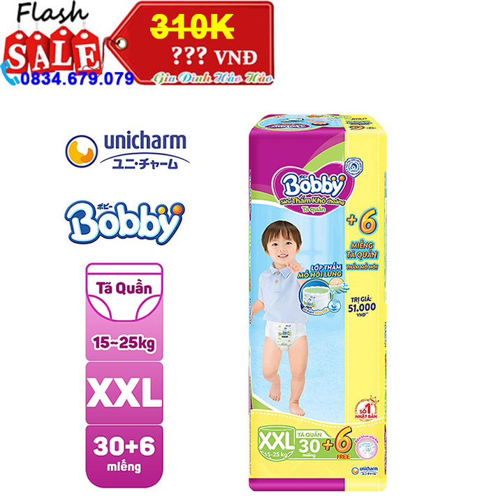 Tã quần bobby size xxl30 cho bé 15-25 kg - gói 30 miếng