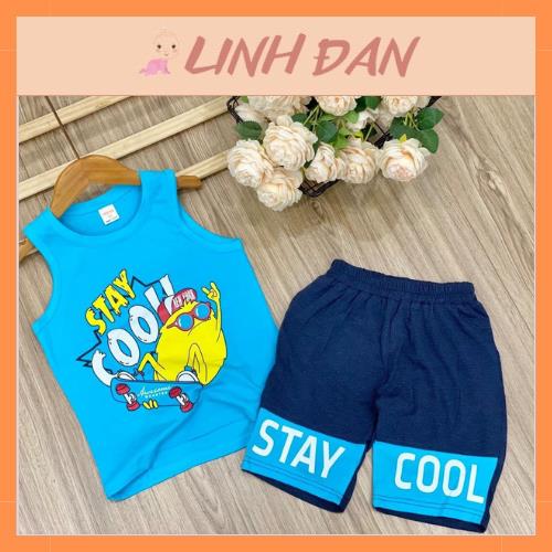 Đồ bộ bé trai màu xanh dương Sát nách hình thú chất liệu thun cotton danh cho bé từ 30 đến 35 kg