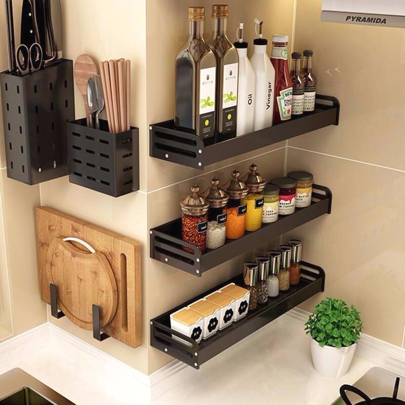 Kệ Nhà Bếp Đa Năng - Kệ Gia Vị Thông Minh Dán Tường Không Cần Khoan Tường Sơn Tĩnh Điện Đen