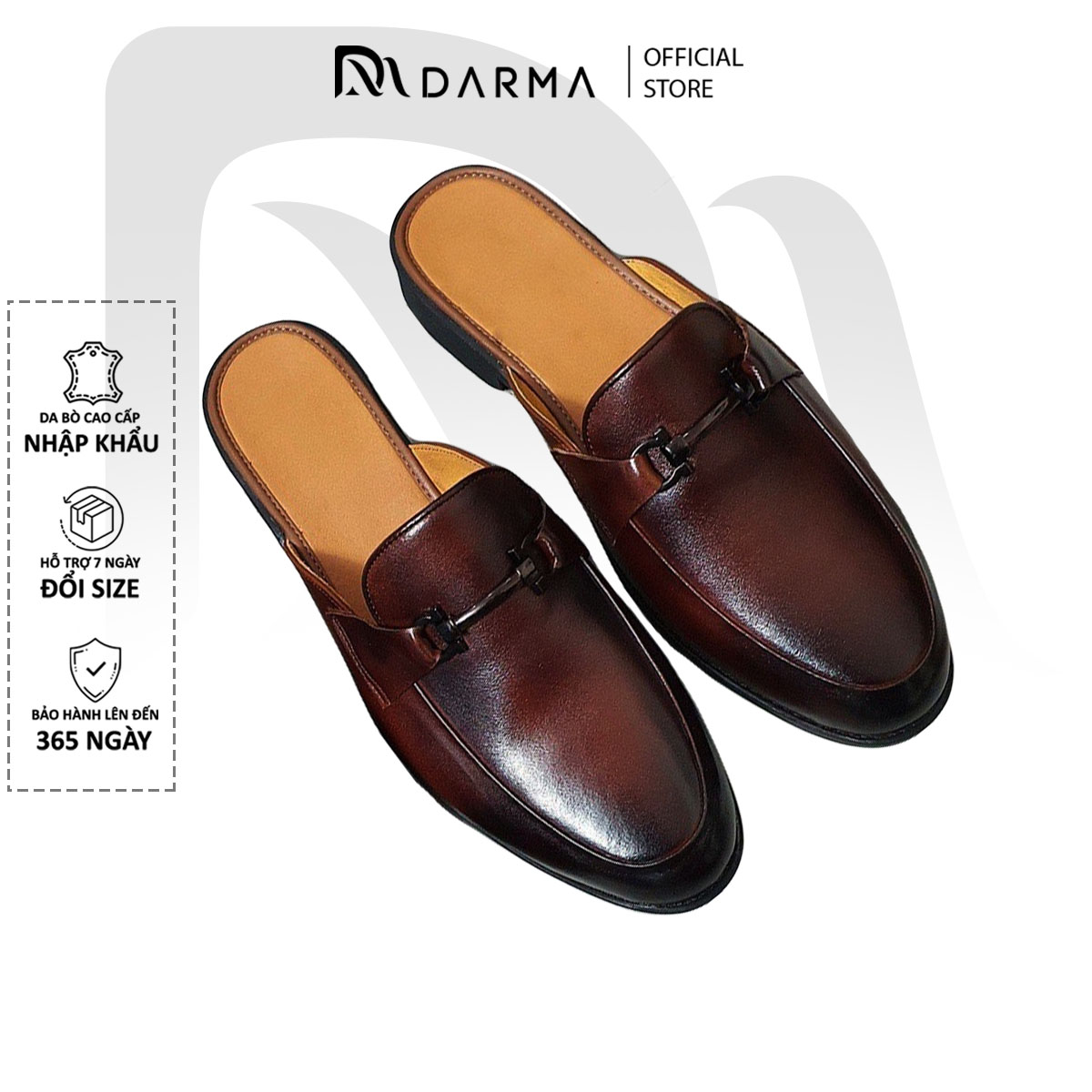 Giày sục nam trơn cao cấp darma da bò thật không gót đế cao su êm may viền chắc chắn giày xục công sở phong cách trẻ trung hiện đại