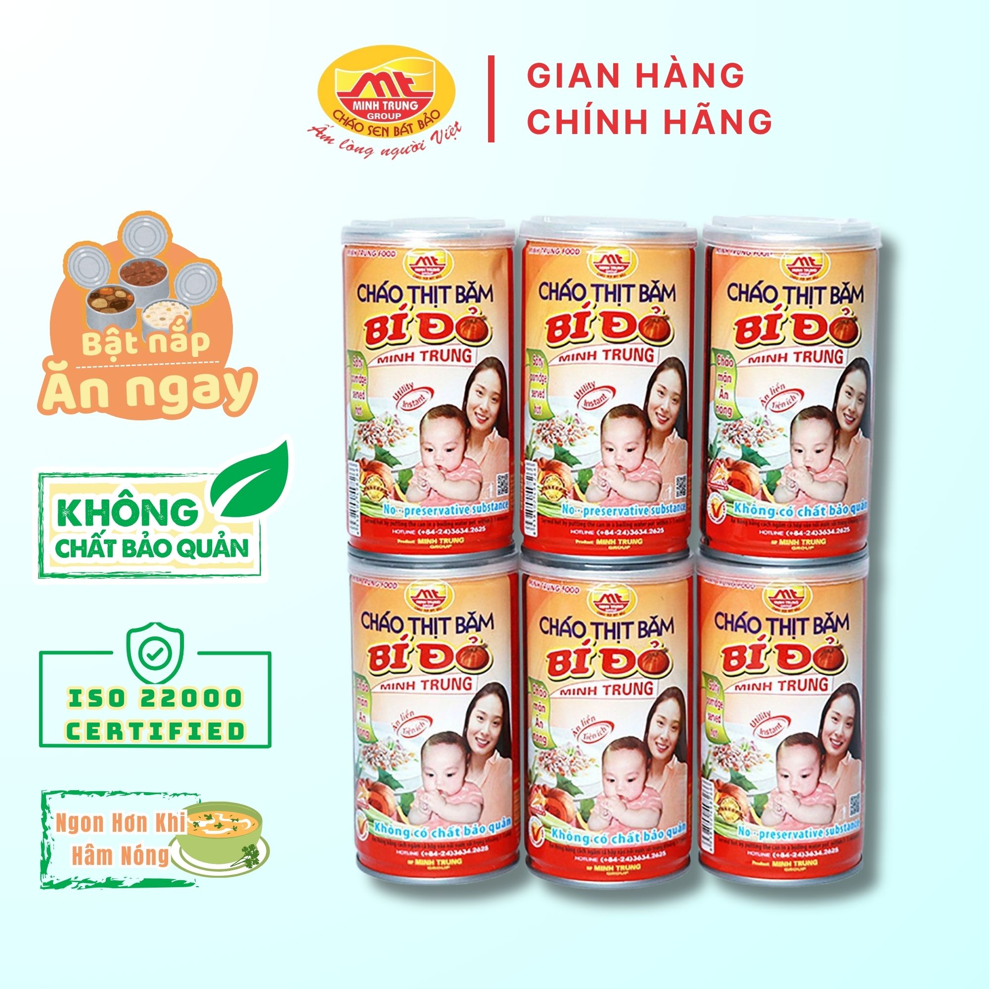 Cháo thịt băm bí đỏ Minh Trung ăn liền dinh dưỡng combo 6 lon
