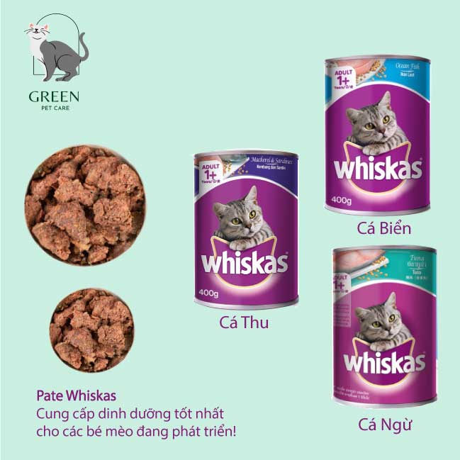 Pate Whiskas cho mèo lớn đủ vị dạng lon 400gr
