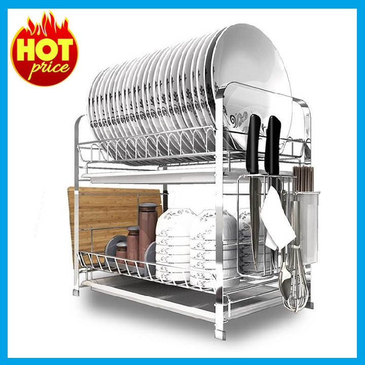 Kệ để bát đũa inox 2 tầng , ngăn dao thớt mẫu 219 size to 49x25x38cm