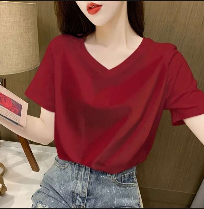 Áo thun nữ cổ tim trơn chất cotton mềm mịn bigsize 45kg-65kg style Hàn Quốc cực xinh xắn cho các bạn gái